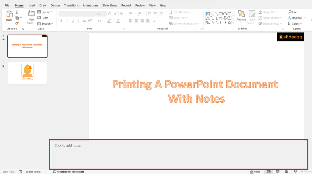 Microsoft PowerPoint Window with Click To Add Notes option is highlighted. 