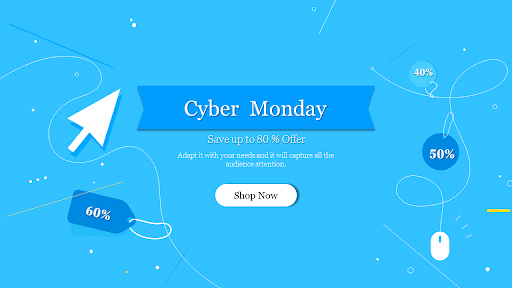 Beautiful Blue-filled Cyber Monday Sale Promotion Presentation  Templates from SlideEgg