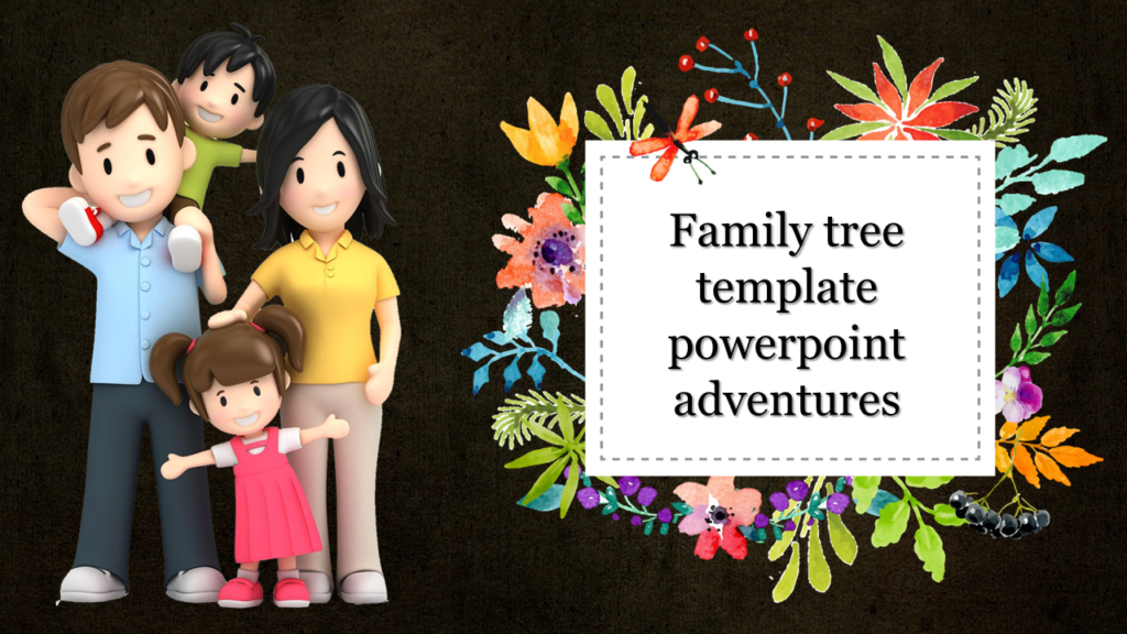 Family Theme Presentation Template with a Beautiful Family, Nice Floral Designs, and a Banner for the text.