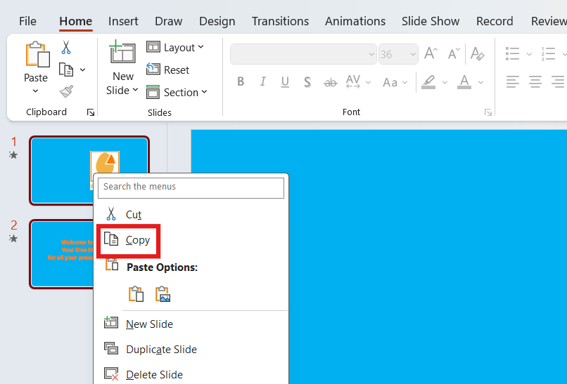 Copying Multiple Slides Option in Google Slides by pressing Shift + click 