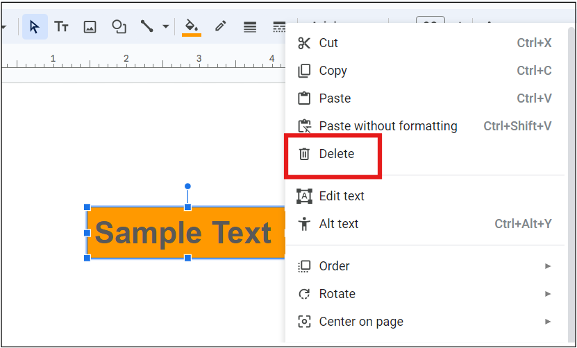 Deleting Text Box Option in Google Slides by Right-Clicking