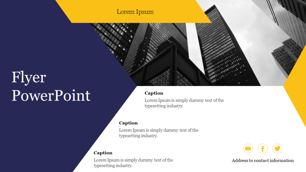 Flyer PowerPoint Template with abstract designs and skyscrapers