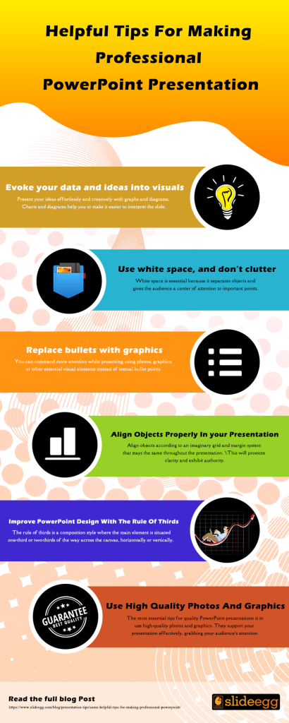 Multicolor infographics with some helpful tips for making professional PowerPoint presentation