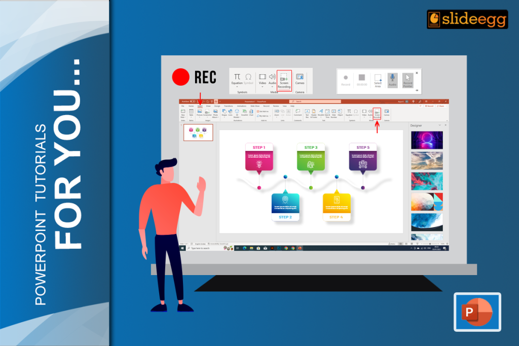 Banner image with the screen recording screen for the tutorial blog "How To Screen Record Your Presentation Using PowerPoint"