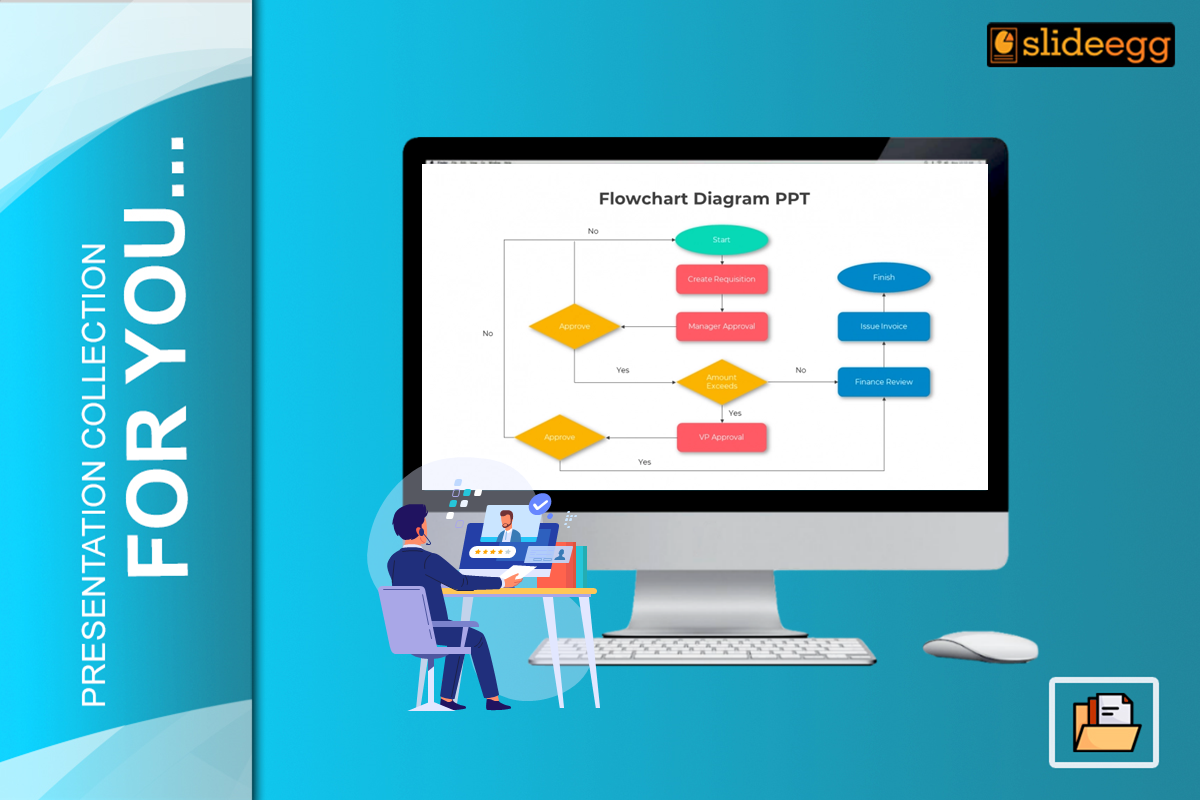 A recruiter at a desk viewing a flowchart on a computer screen, illustrating how to create engaging flowchart presentations.