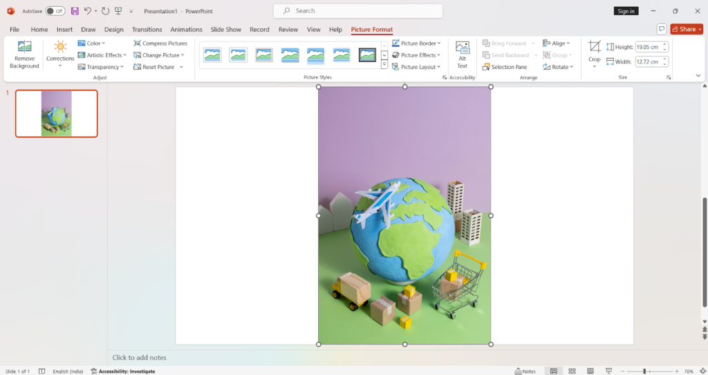 The Microsoft PowerPoint Picture Format tab with various picture formatting options is shown when an image is selected.