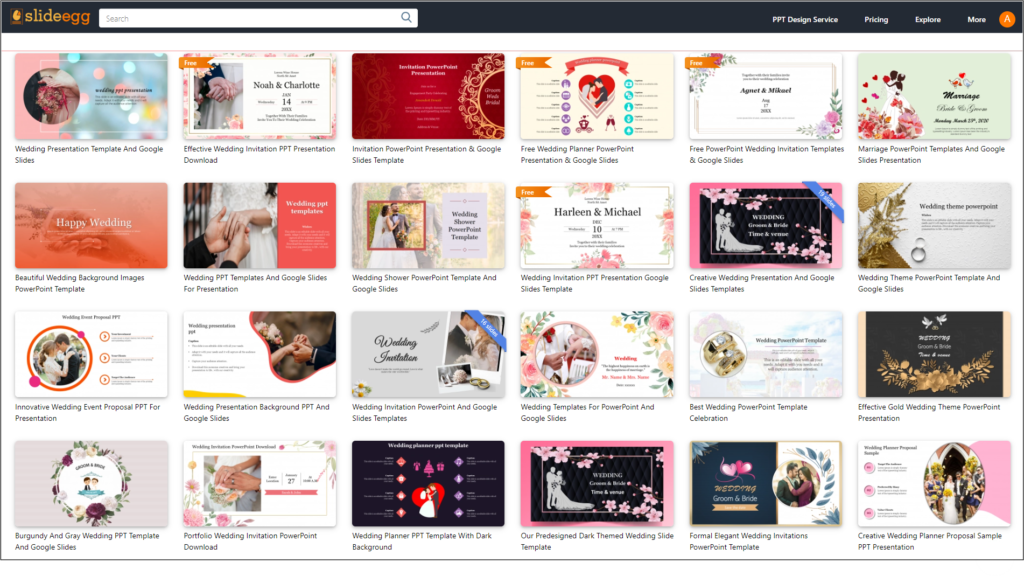 Elegant Collection of Premade Wedding Theme Presentation Templates from SlideEgg 