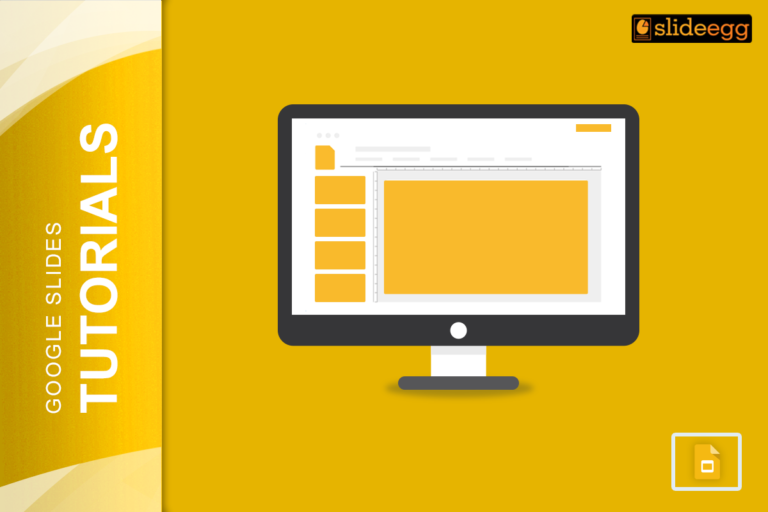 computer screen displaying blank Google Slides presentation layout with "Google Slides Tutorials" text & Google Slides logo.