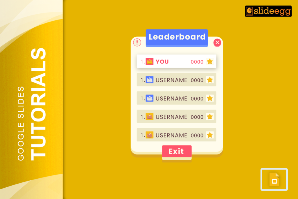 Google Slides tutorial banner, showing Jeopardy game leaderboard, represents creating Jeopardy Game in Google Slides