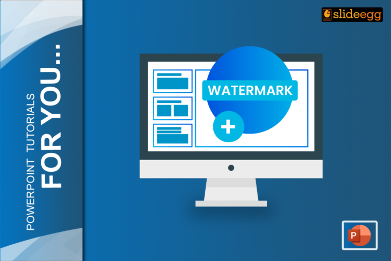 PowerPoint tutorial for beginners featuring a computer screen with a watermark and a plus sign on a blue background.