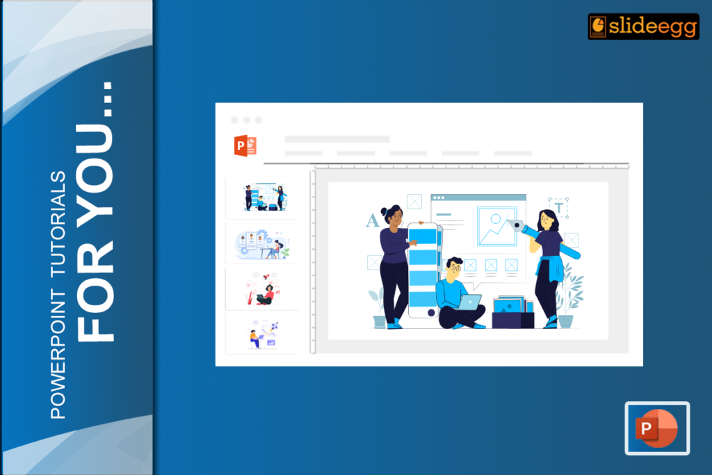 PowerPoint tutorial blog banner with a team of people working on a banner design