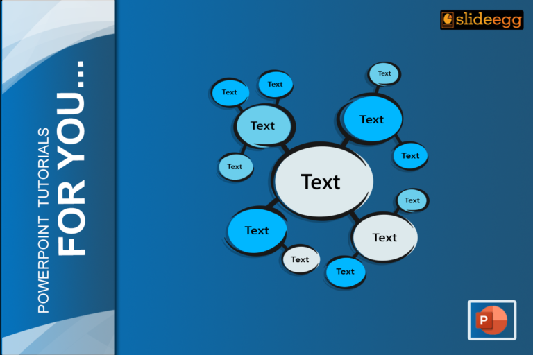 Mind Map diagram with connected boxes and text on a blue background. PowerPoint tutorials blog banner.