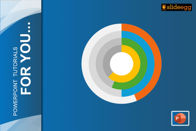 A Radial chart with different colored segments, surrounded by text about PowerPoint tutorials from SlideEgg.