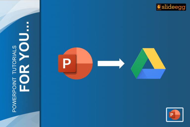 Icons showing PowerPoint file transfer to Google Drive with directional arrow.