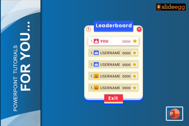 Leaderboard UI with "YOU" at the top and other usernames below. PowerPoint tutorials for creating a Jeopardy game.