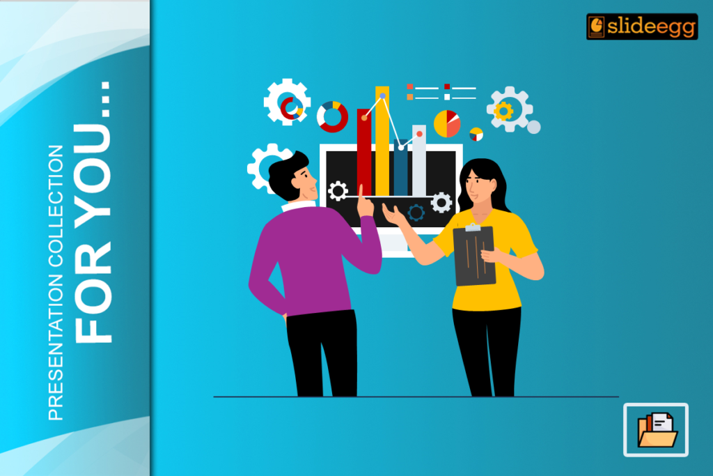 Illustration of orfessionals explaining project progress using charts to clients.