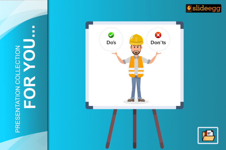 Representation of a construction executive who wears a safety overcoat. He seems to symbolise do's and dont's on raising both hands.