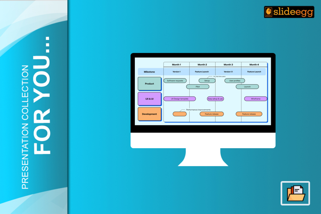 A monitor with a chart to explain business strategy with a blue background.