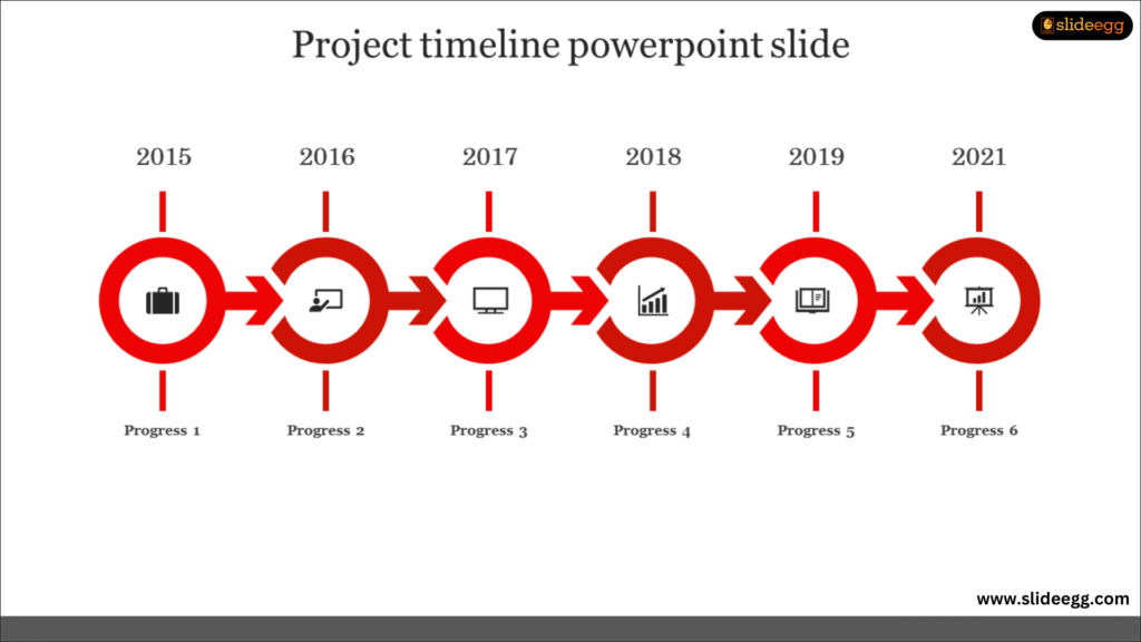 Illustration of progress in cinstruction project in a horizntal series along with editable icons and text.