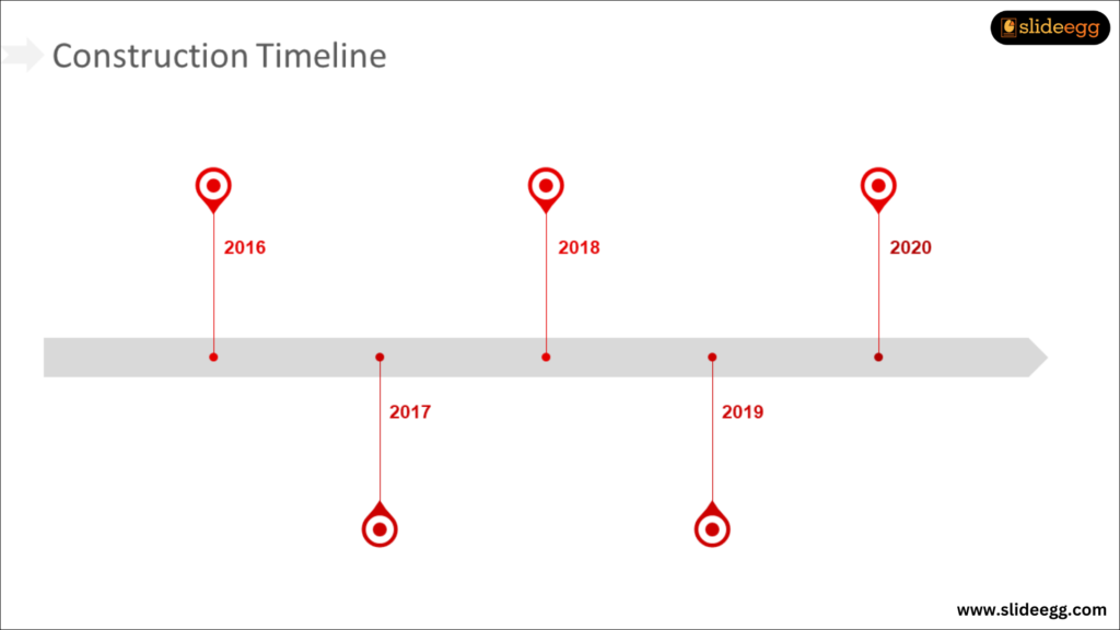 Arrangement of series of  timeline pins. Each of them can be seen with consecutive years.