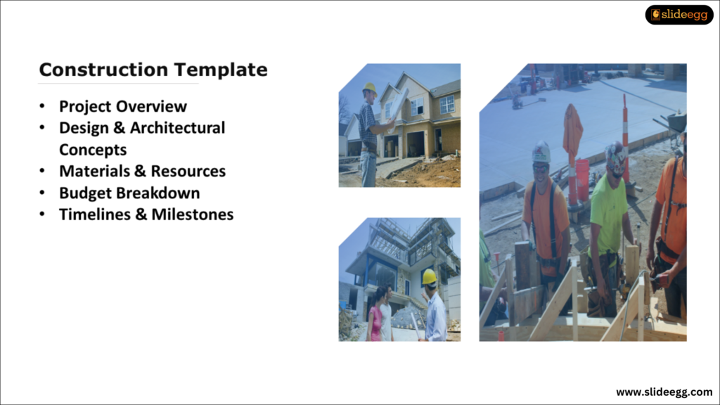 Representation of construction work for a project in different angles, along with its features.