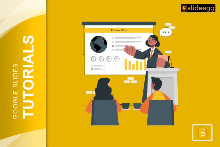 Google Slides Tutorials banner featuring a presenter giving a presentation to an audience.