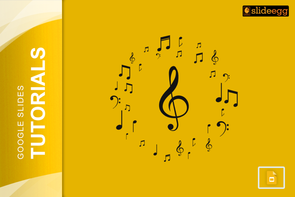 Google Slides tutorials blog banner image, featuring a treble clef surrounded by musical notes.