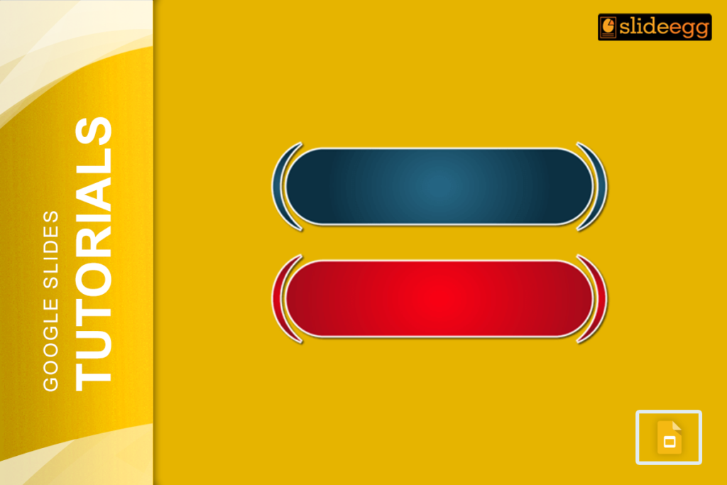 Banner of the blog "How to Add Buttons in Google Slides", featuring a blue and red button on a yellow background.