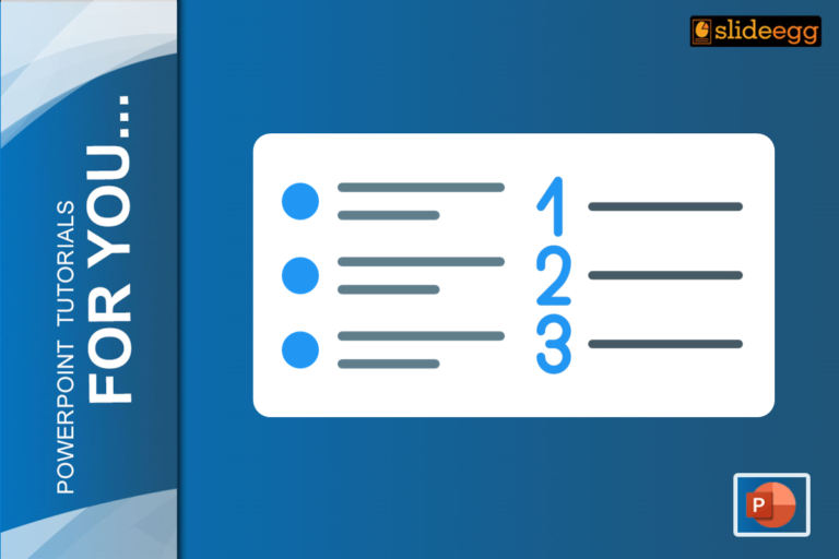 Banner image for blog on "how to add bulleted or numbered lists in PowerPoint", showcasing list styles on a blue background.