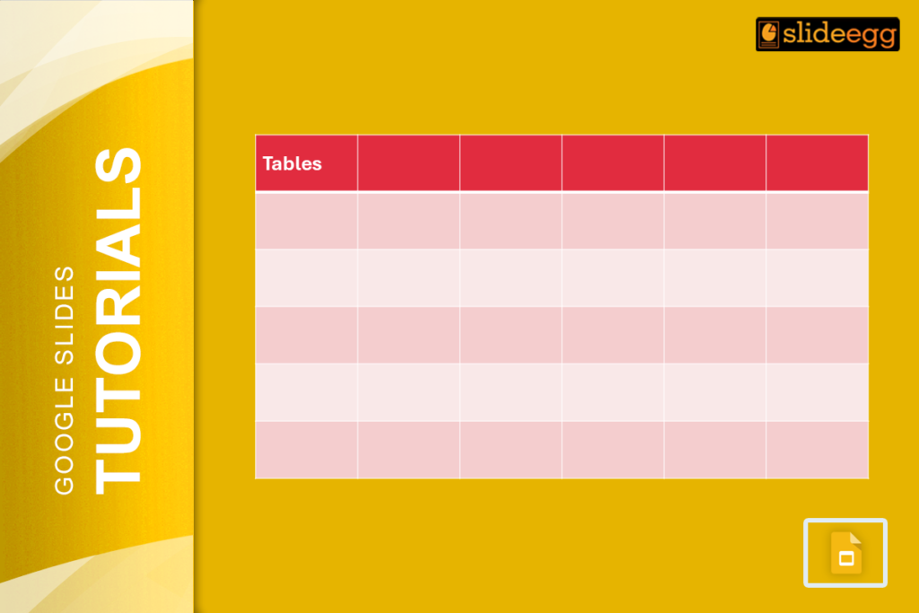 Banner for a blog titled "How to Easily Add and Edit Tables in Google Slides" with a yellow background and a sample table.