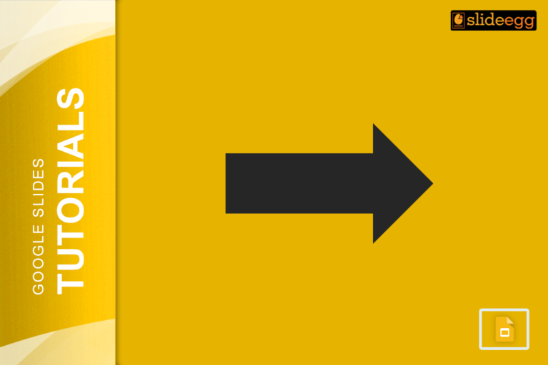 Banner of the blog 'How to Change Arrow Color in Google Slides', featuring a black right arrow on a a yellow background.