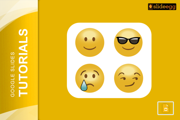 'How to Insert Emoji in Google Slides' blog's banner image, featuring four expressive emoji icons on a yellow background.