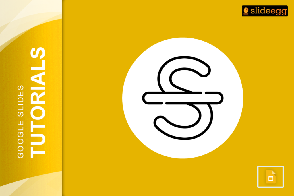 Banner for blog "How to Strikethrough on Google Slides," features "S" with strikethrough effect on a yellow background.