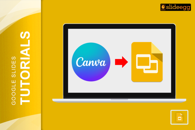 Banner of the blog "Converting Canva designs to Google Slides", features logos of Canva and Google Slides on a laptop.