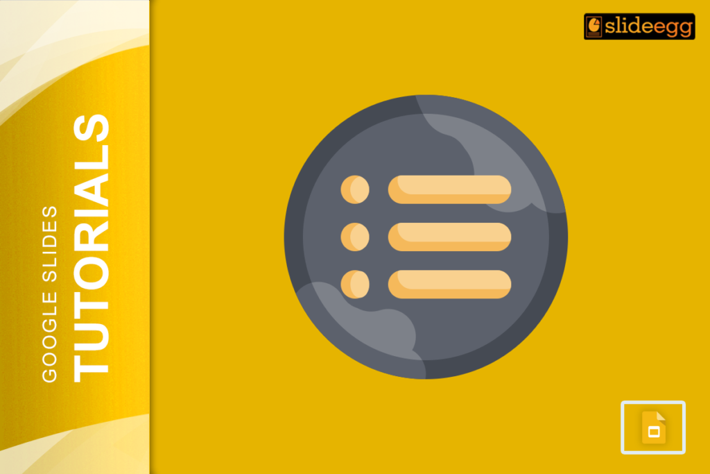 Image showing a dark gray circular icon with bullet points on a yellow background.