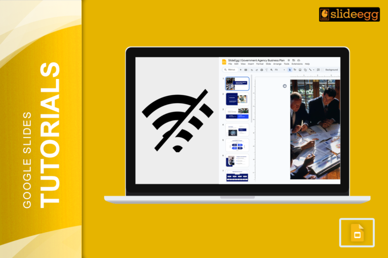 Banner for 'How to Work on Google Slides Offline', showing a laptop with a no Wi-Fi symbol and slides.