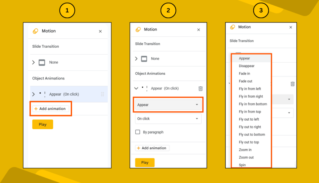 Add Animation Option to Choose an Animation Effect in Google Slides