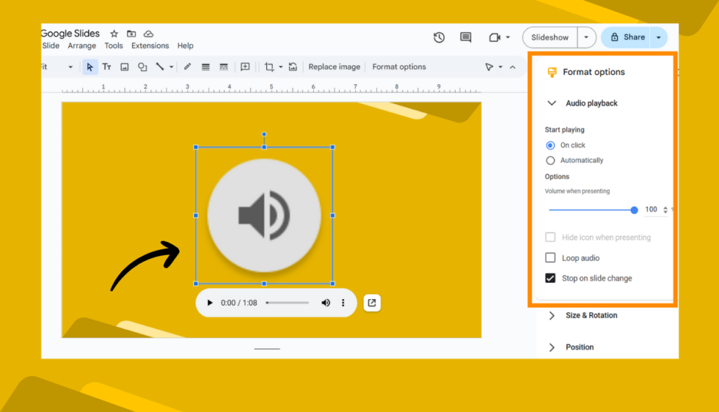 Adjust Audio Playback Settings in Google Slides