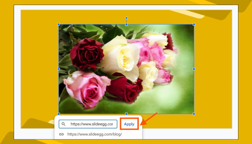 Apply Hyperlink to an Image with a website in Google Slides