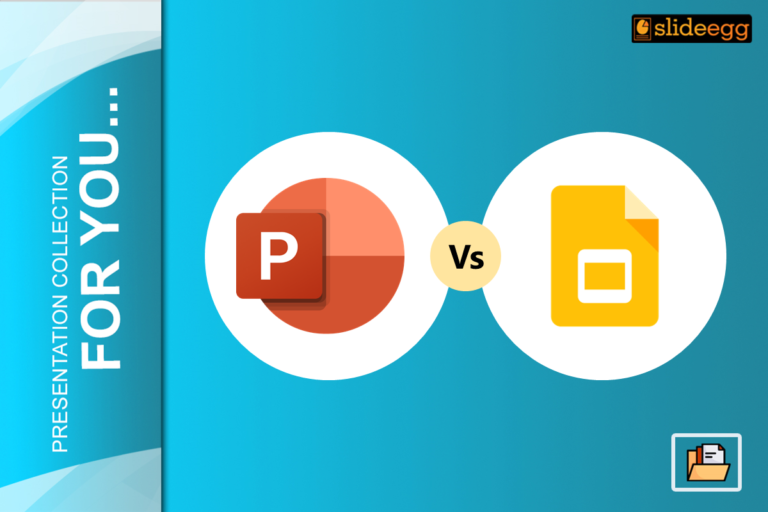 PowerPoint vs. Google Slides comparison graphic, highlighting features and usability for creating business presentations.