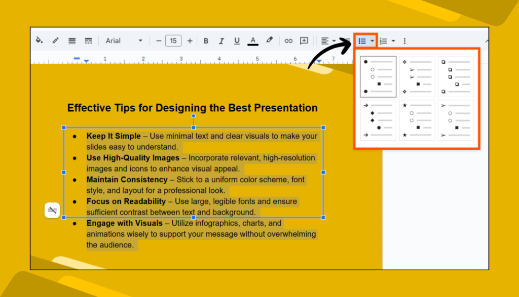 Bulletin Option in Google Slides