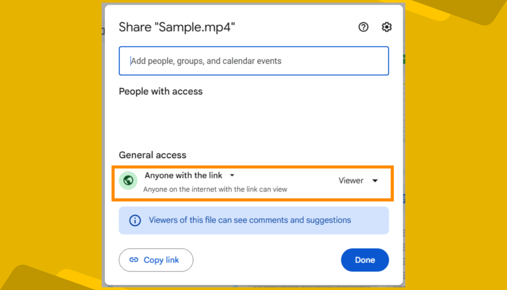 General Access > Anyone with the link Option in Google Drive