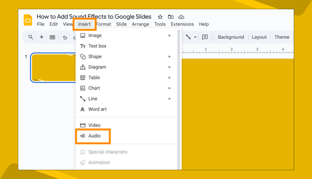 Insert >Audio Option in Google Slides