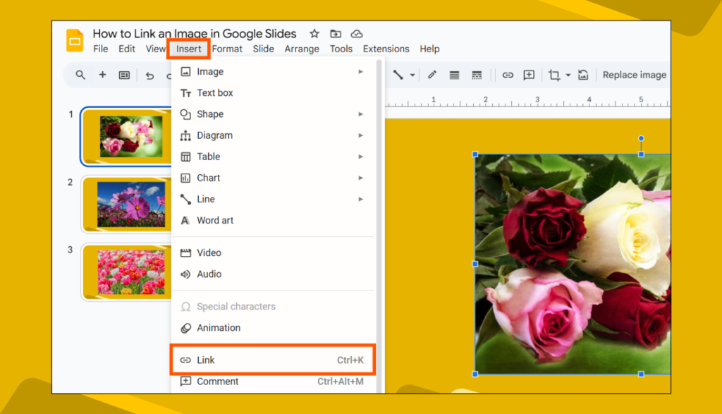 Insert_Link Menu in Google Slides