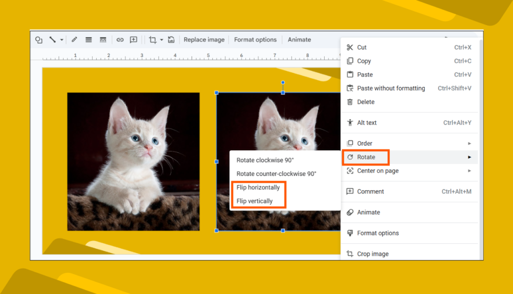 Rotate_Flip horizotally and vertically Options in Google Slides