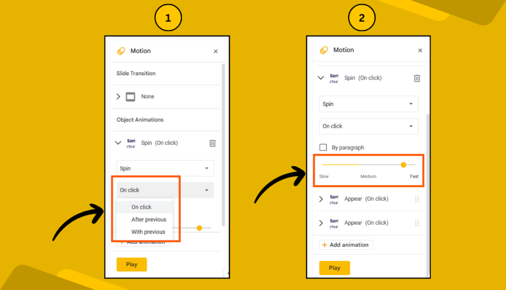 Setting the Animation Timing & Trigger Option in Google Slides