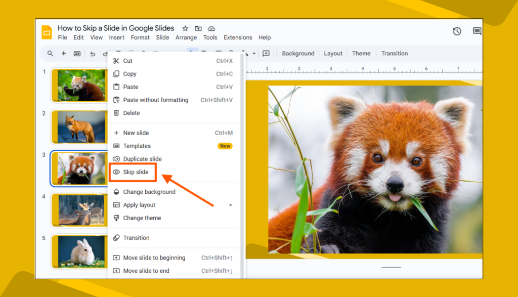 Skip Slide Option in Google Slides