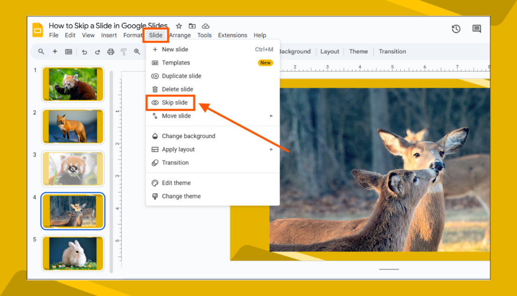 Slide > Skip Slide Option in Google Slides