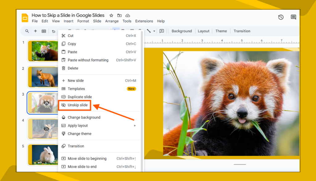 Unskip Slide Option in Google Slides