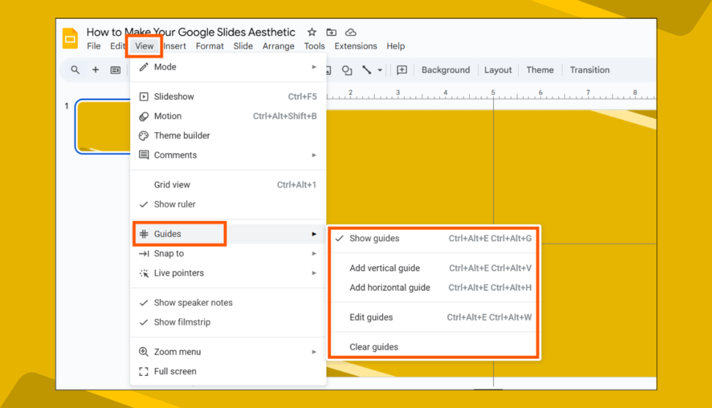 View _ Guides Option in Google Slides